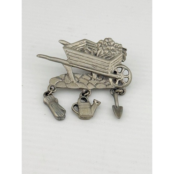 Lindsey Claire Jewelry - Vintage 1990's Lindsey Claire Designs Gardening Brooch. Silvertone Measure 1.5"